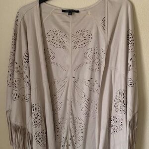 Insight Grey Boho Fringe Poncho Size OS